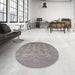 Round Mid-Century Modern Rosy Brown Pink Oriental Rug in a Office, urb1404