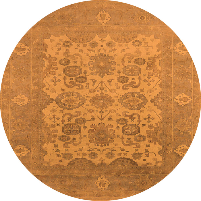 Round Machine Washable Oriental Orange Industrial Area Rugs, wshurb1404org