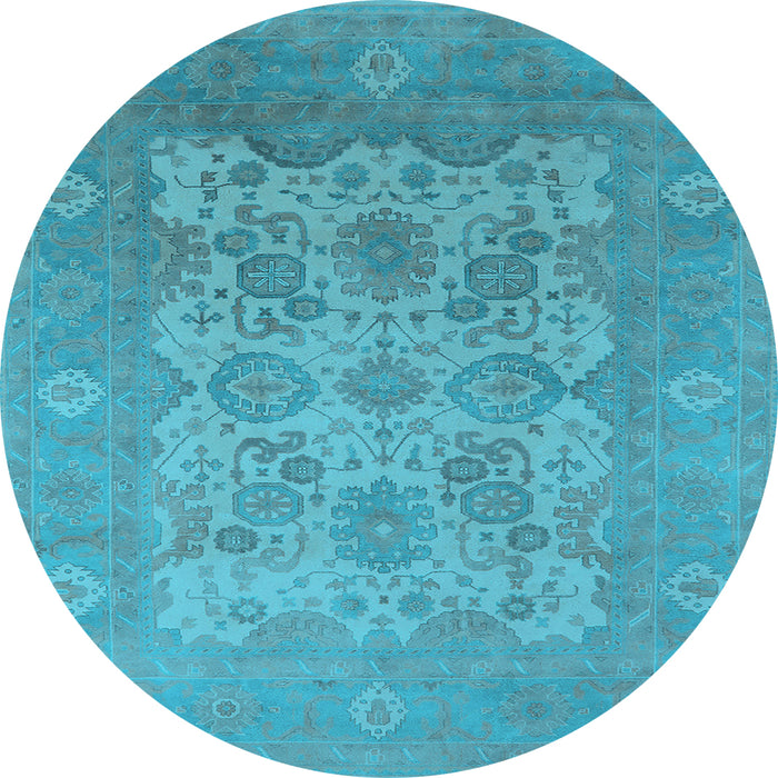 Round Machine Washable Oriental Light Blue Industrial Rug, wshurb1404lblu