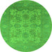 Round Machine Washable Oriental Green Industrial Area Rugs, wshurb1404grn