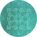 Round Oriental Turquoise Industrial Rug, urb1404turq