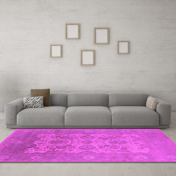 Machine Washable Oriental Pink Industrial Rug in a Living Room, wshurb1404pnk