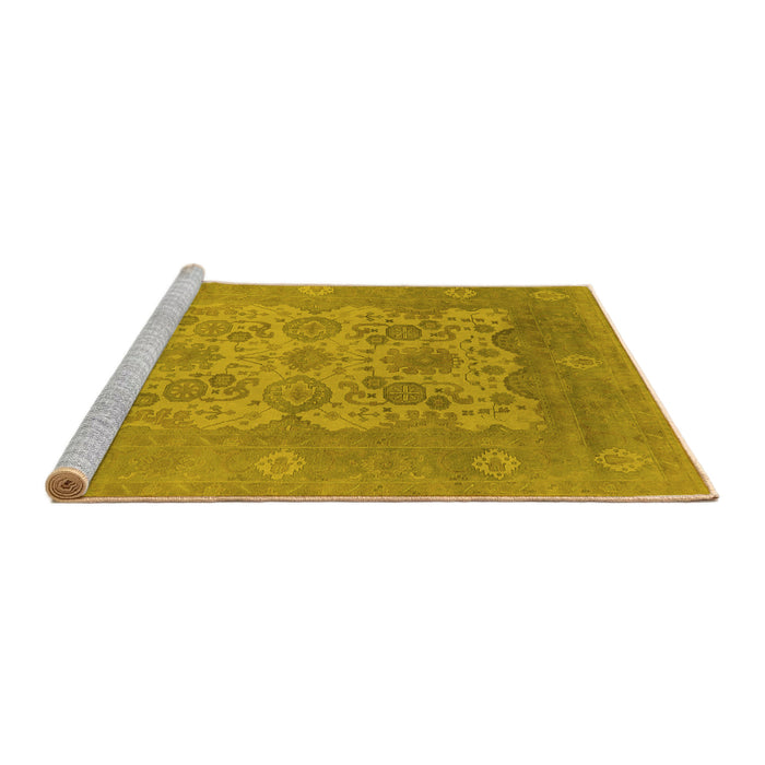 Sideview of Machine Washable Oriental Yellow Industrial Rug, wshurb1404yw