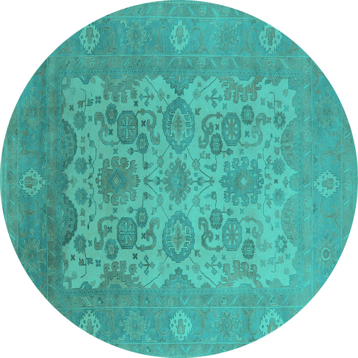 Round Machine Washable Oriental Turquoise Industrial Area Rugs, wshurb1404turq