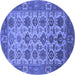 Round Machine Washable Oriental Blue Industrial Rug, wshurb1405blu