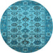 Round Machine Washable Oriental Light Blue Industrial Rug, wshurb1405lblu