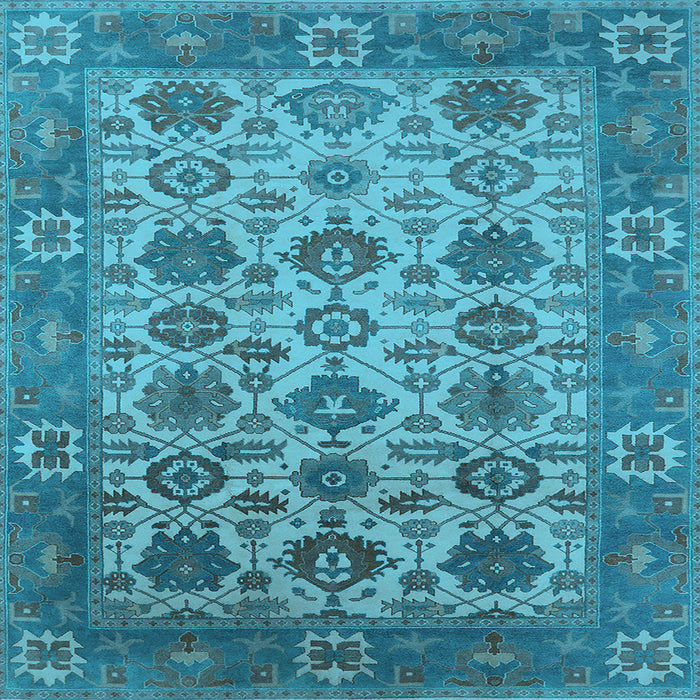 Square Machine Washable Oriental Light Blue Industrial Rug, wshurb1405lblu