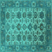 Square Machine Washable Oriental Turquoise Industrial Area Rugs, wshurb1405turq