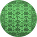 Round Machine Washable Oriental Emerald Green Industrial Area Rugs, wshurb1405emgrn