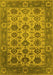 Machine Washable Oriental Yellow Industrial Rug, wshurb1405yw