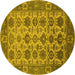 Round Machine Washable Oriental Yellow Industrial Rug, wshurb1405yw