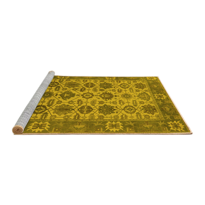 Sideview of Machine Washable Oriental Yellow Industrial Rug, wshurb1405yw