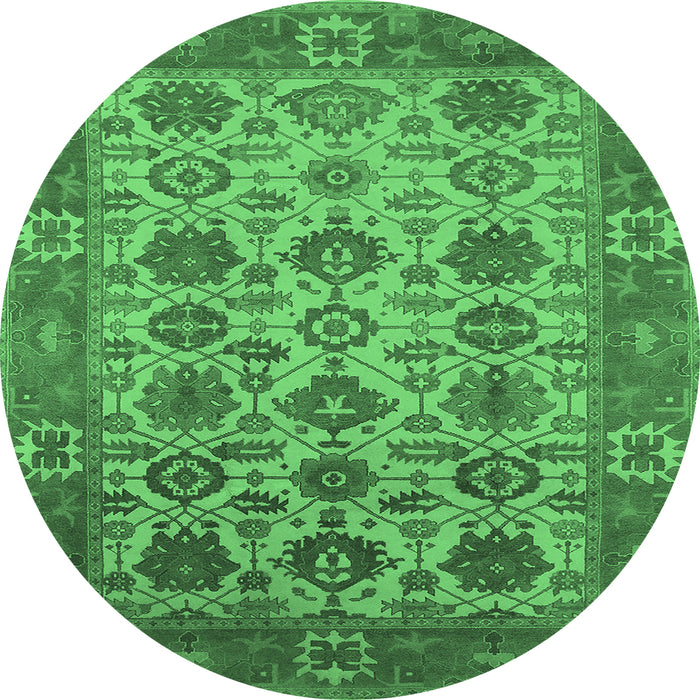 Round Oriental Emerald Green Industrial Rug, urb1405emgrn
