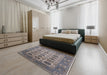 Mid-Century Modern Carbon Gray Oriental Rug in a Bedroom, urb1405