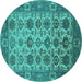 Round Oriental Turquoise Industrial Rug, urb1405turq