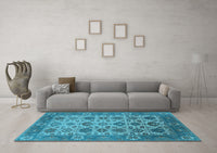 Machine Washable Oriental Light Blue Industrial Rug, wshurb1405lblu