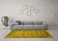 Machine Washable Oriental Yellow Industrial Rug, wshurb1405yw