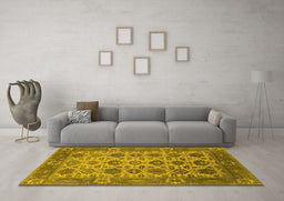 Machine Washable Oriental Yellow Industrial Rug in a Living Room, wshurb1405yw