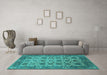 Machine Washable Oriental Turquoise Industrial Area Rugs in a Living Room,, wshurb1405turq