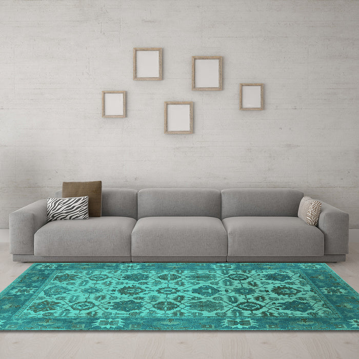 Machine Washable Oriental Turquoise Industrial Area Rugs in a Living Room,, wshurb1405turq