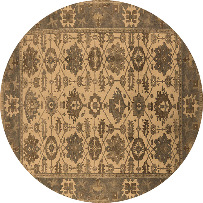 Round Machine Washable Oriental Brown Industrial Rug, wshurb1405brn