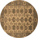 Round Machine Washable Oriental Brown Industrial Rug, wshurb1405brn