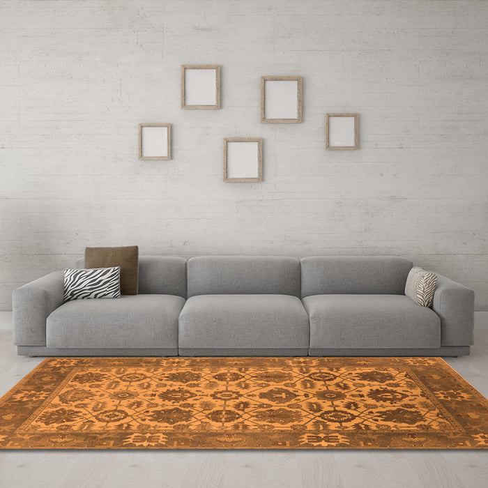 Machine Washable Oriental Orange Industrial Area Rugs in a Living Room, wshurb1405org
