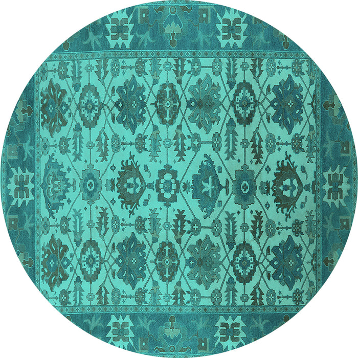 Round Machine Washable Oriental Turquoise Industrial Area Rugs, wshurb1405turq