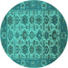 Round Machine Washable Oriental Turquoise Industrial Area Rugs, wshurb1405turq