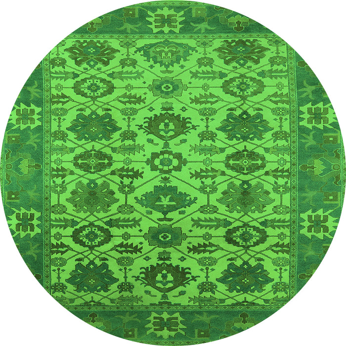 Round Machine Washable Oriental Green Industrial Area Rugs, wshurb1405grn
