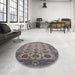 Round Mid-Century Modern Carbon Gray Oriental Rug in a Office, urb1405