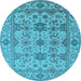 Round Machine Washable Oriental Light Blue Traditional Rug, wshurb1406lblu