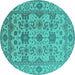 Round Oriental Turquoise Traditional Rug, urb1406turq