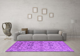 Machine Washable Oriental Purple Traditional Area Rugs in a Living Room, wshurb1406pur