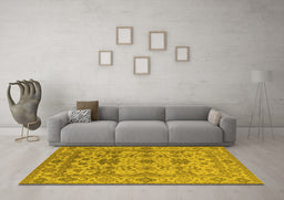 Machine Washable Oriental Yellow Traditional Rug in a Living Room, wshurb1406yw