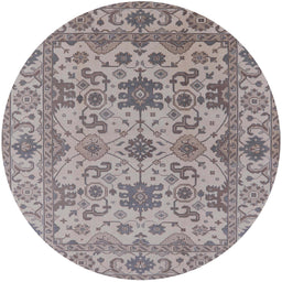 Round Mid-Century Modern Silver Pink Oriental Rug, urb1406