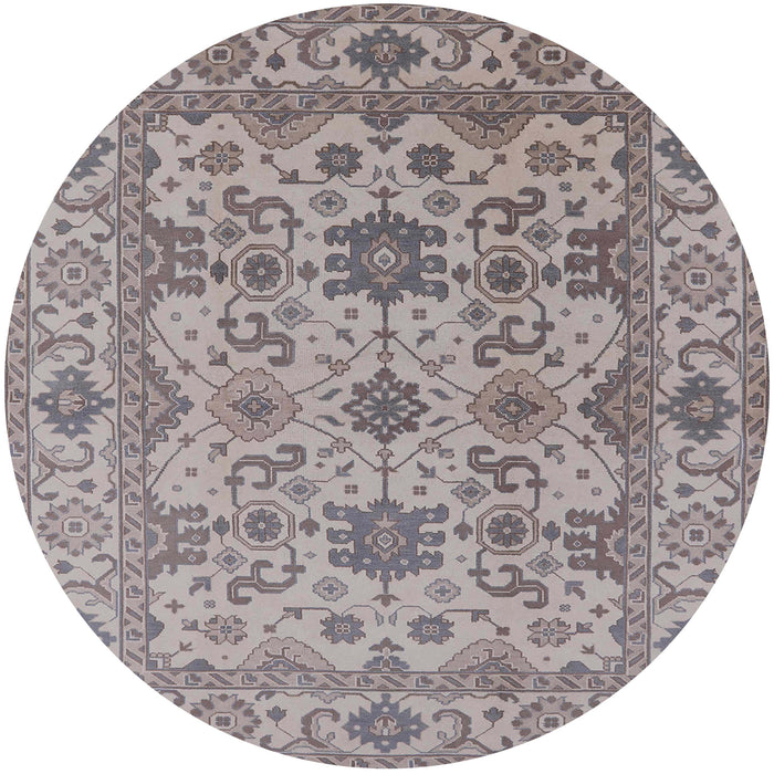 Round Mid-Century Modern Silver Pink Oriental Rug, urb1406