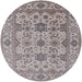 Round Mid-Century Modern Silver Pink Oriental Rug, urb1406