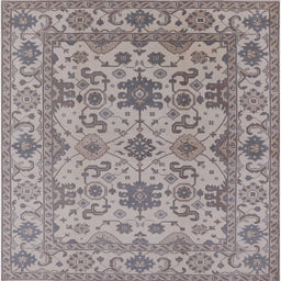 Square Mid-Century Modern Silver Pink Oriental Rug, urb1406