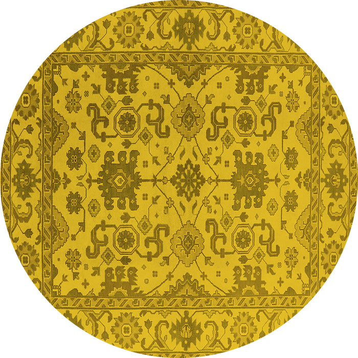 Round Machine Washable Oriental Yellow Traditional Rug, wshurb1406yw