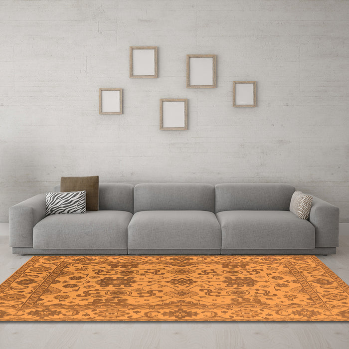 Machine Washable Oriental Orange Traditional Area Rugs in a Living Room, wshurb1406org