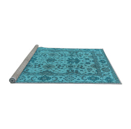 Sideview of Machine Washable Oriental Light Blue Traditional Rug, wshurb1406lblu