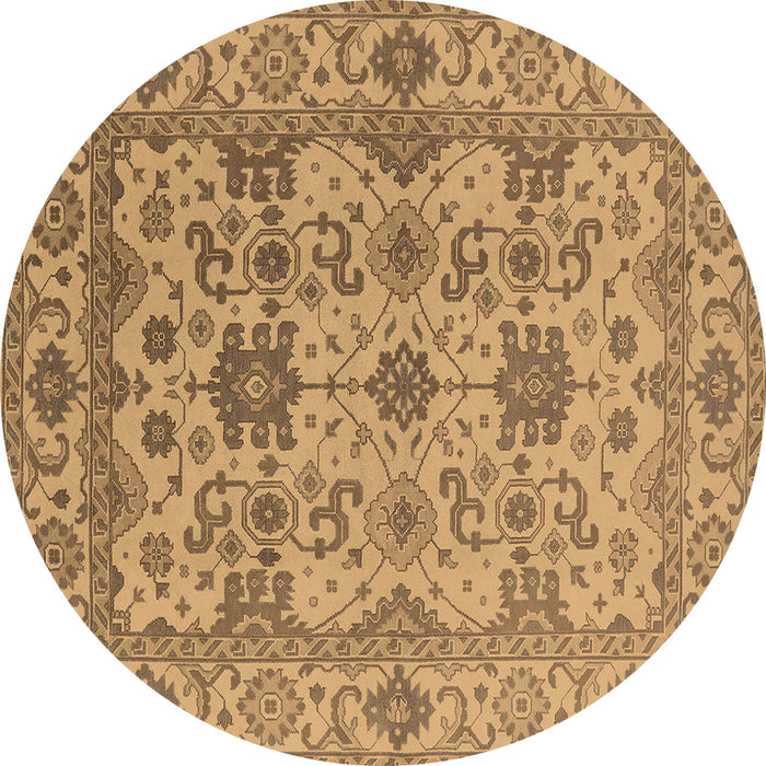 Round Oriental Brown Traditional Rug, urb1406brn