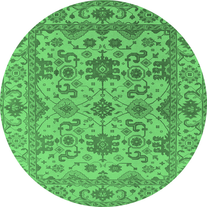 Round Machine Washable Oriental Emerald Green Traditional Area Rugs, wshurb1406emgrn