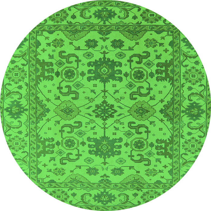 Round Machine Washable Oriental Green Traditional Area Rugs, wshurb1406grn