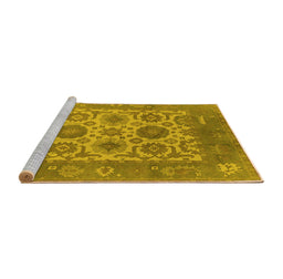 Sideview of Machine Washable Oriental Yellow Traditional Rug, wshurb1407yw