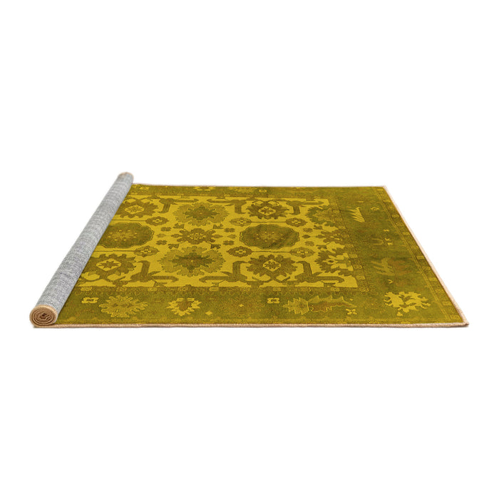 Sideview of Machine Washable Oriental Yellow Traditional Rug, wshurb1407yw
