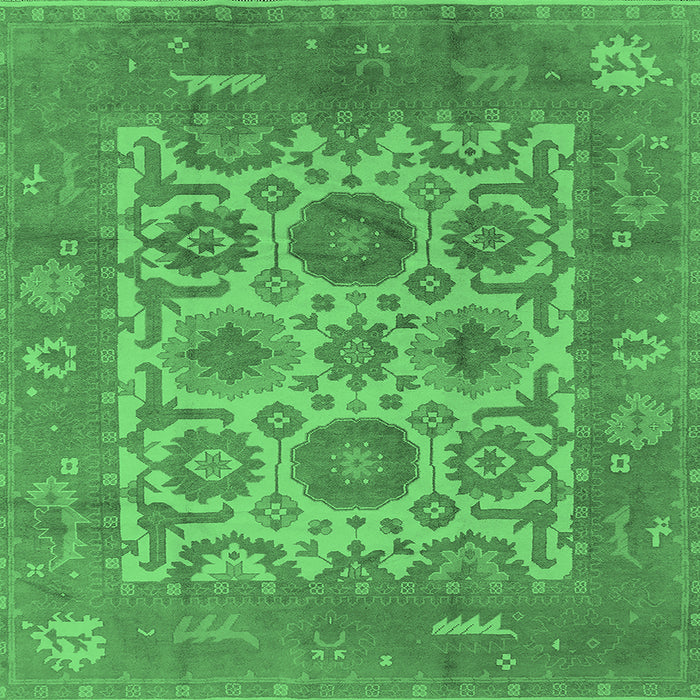 Square Machine Washable Oriental Emerald Green Traditional Area Rugs, wshurb1407emgrn