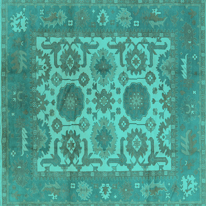 Square Machine Washable Oriental Turquoise Traditional Area Rugs, wshurb1407turq