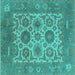 Square Machine Washable Oriental Turquoise Traditional Area Rugs, wshurb1407turq